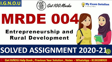 MRDE 004 Solved Assignment 2020-21 | Entrepreneurship and Rural Development IGNOU Solved Assignment
