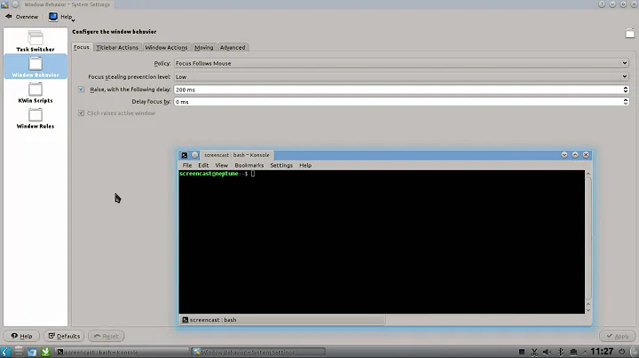 KDE Screencast: Focus follows mouse