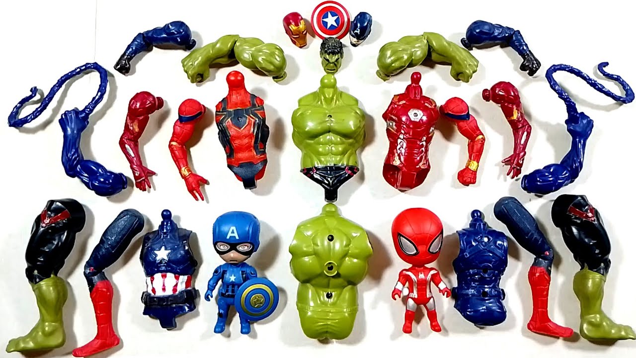 Merakit mainan superhero, ironman, Spider-Man, hulk, capten Amerika