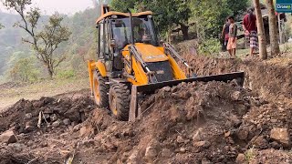 Mountain Village Road Turning Bend Widening for Safer Driving with JCB Backhoe