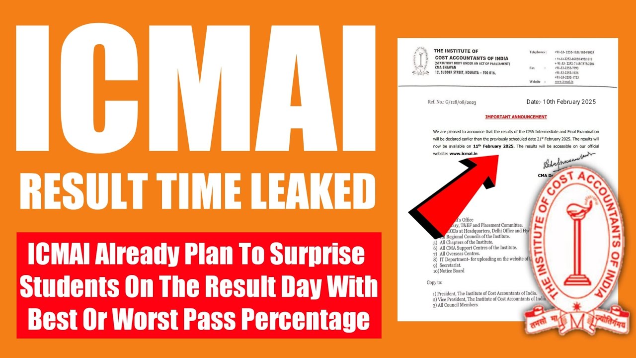 CMA Dec 2024 Result Time Leaked & Fixed | CMA Final & Inter Dec 2024 Result Time Out