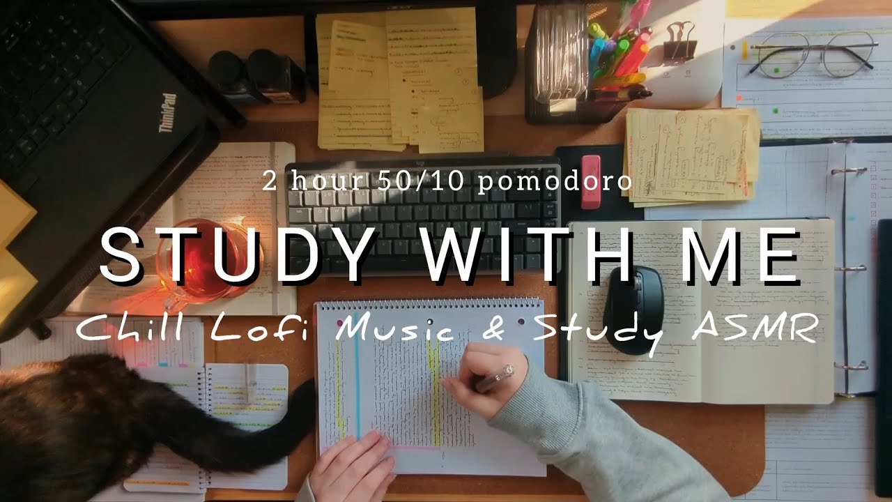 2 HOUR STUDY WITH ME ️😸 chill lofi music ☀️study ASMR ambience ...