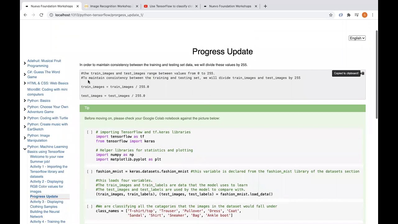 TensorFlow Workshop: Activity 2/Progress Update - Part 3 - YouTube