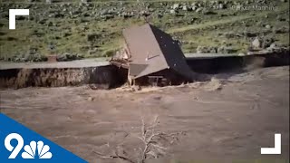 Yellowstone flooding: Building collapses into river