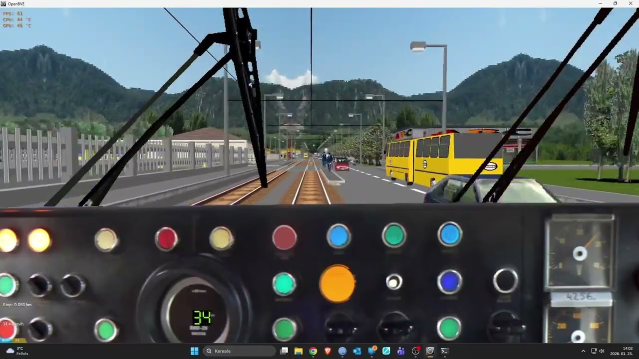 OpenBVE Menvár Fiktív N16-os villamos Kodály tér-Megye utca 5x sebességel