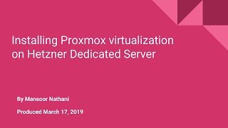 Proxmox installation on Hetzner Dedicated Server