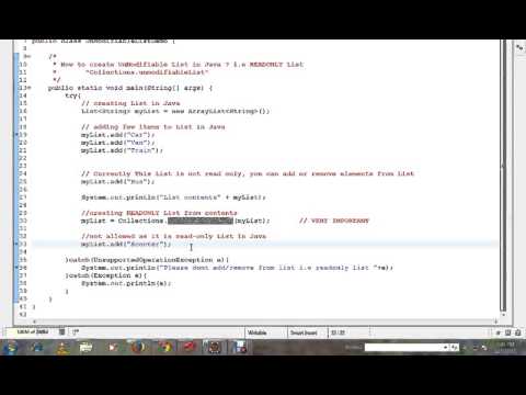 JAVA HOW TO CREATE READ ONLY LIST UNMODIFIABLE DEMO