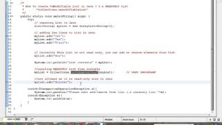 JAVA HOW TO CREATE READ ONLY LIST UNMODIFIABLE DEMO