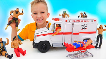 Vlad và Niki chơi với WWE Slambulance Xe Đồ chơi