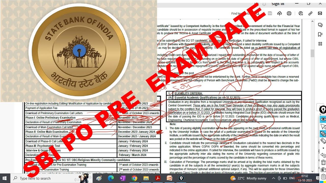 SBI PO PRE EXAM DATE 2023 YouTube