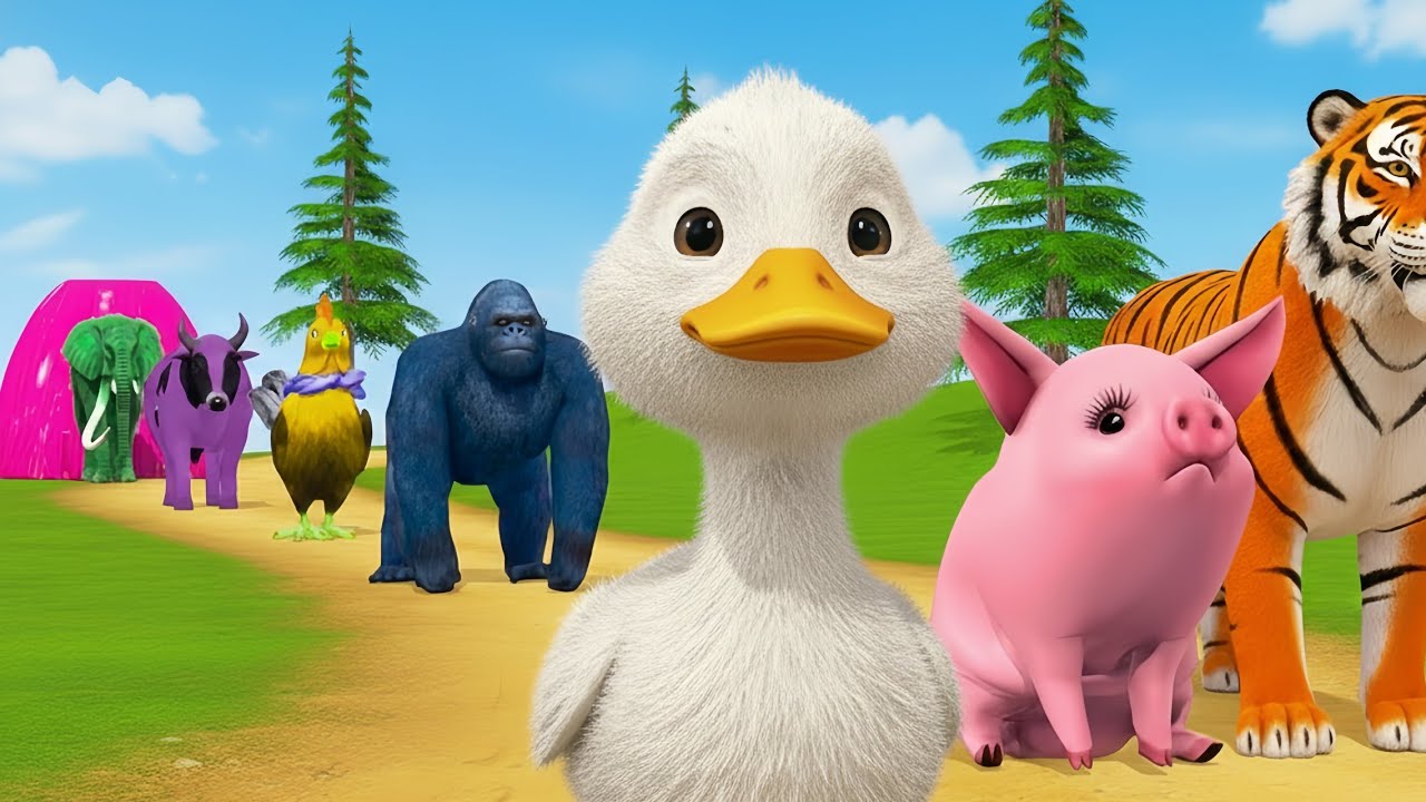 Long Slide Animals With Cow Elephant Gorilla Hippopotamus Tiger - 3d Animal Game - Funny 3d Animals 