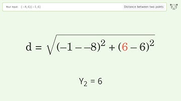 Find the distance between two points p1 (-8,6) and p2 (-1,6): Step-by-Step Video Solution