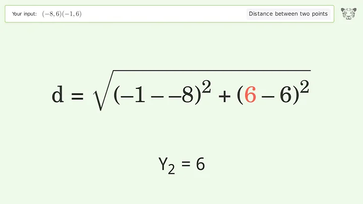 Find the distance between two points p1 (-8,6) and p2 (-1,6): Step-by-Step Video Solution