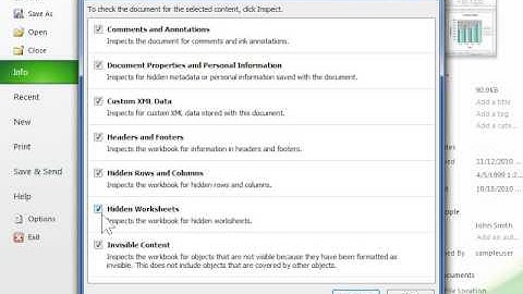Excel 2010 Find and Remove Hidden Data and Personal Information in an Office Document