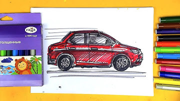 Как нарисовать МАШИНУ фломасетрами - Тойона Королла
