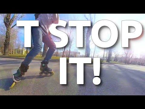 How to inline skate. How to stop on inline skates.T-stop or drag stop. BEST TECHNIQUE for beginners!