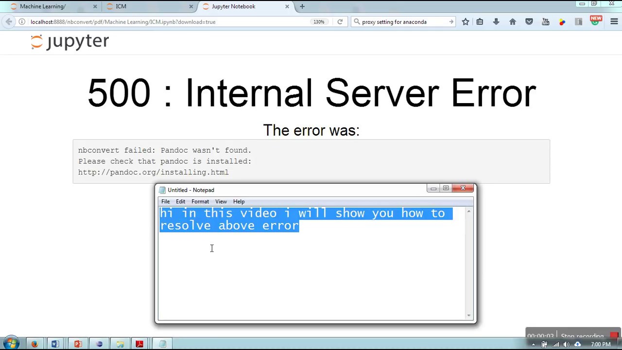 Jupyter Notebook 500 Internal Server Error