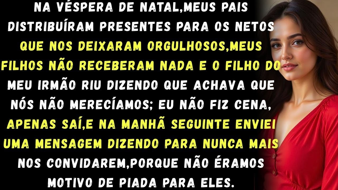 Na véspera de Natal, vi a pilha de presentes embaixo da árvore e percebi que nenhum tinha o nome dos meus filhos. Minha mãe anunciou, com um sorriso frio: “Não compramos presentes para vocês este...