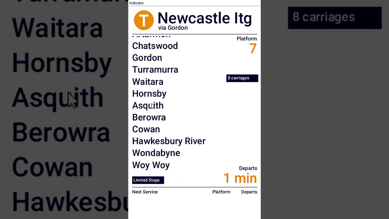 Blacktown to Newcastle Intg via Gordon and Wyong.