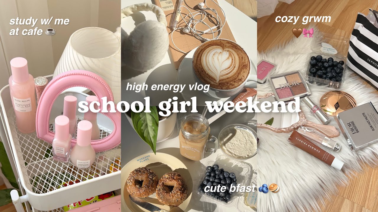 productive school girl weekend vlog🥯study w/ me, grwm, groceries, yum brekky | aesthetic vlog