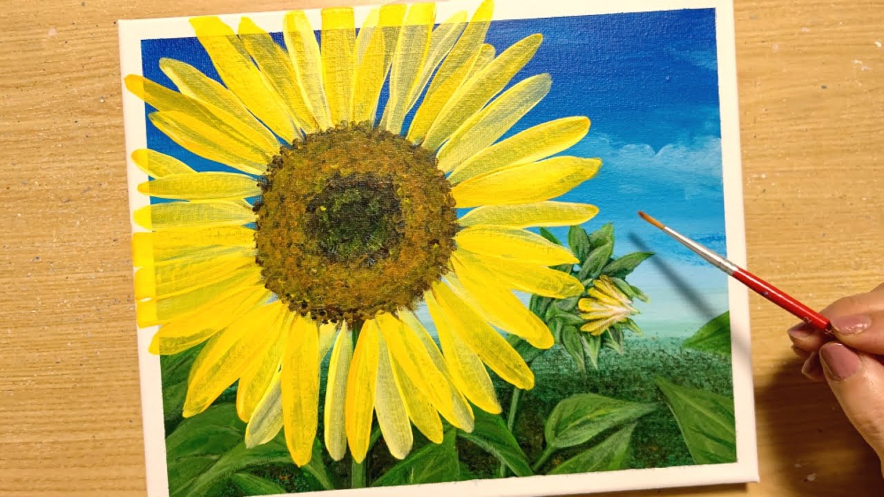 How To Draw Sunflowers With Acrylic Paint Simple Acrylic Painting For Beginners Step By Step Youtube