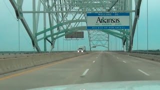 Driving across the Mississippi river on the Memphis-Arkansas bridge