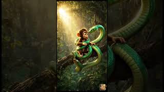 Hero Pigeon Saved Monkey From Snake Attack #ai #aistory #monkey #snake snake #pigeon #ytshorts