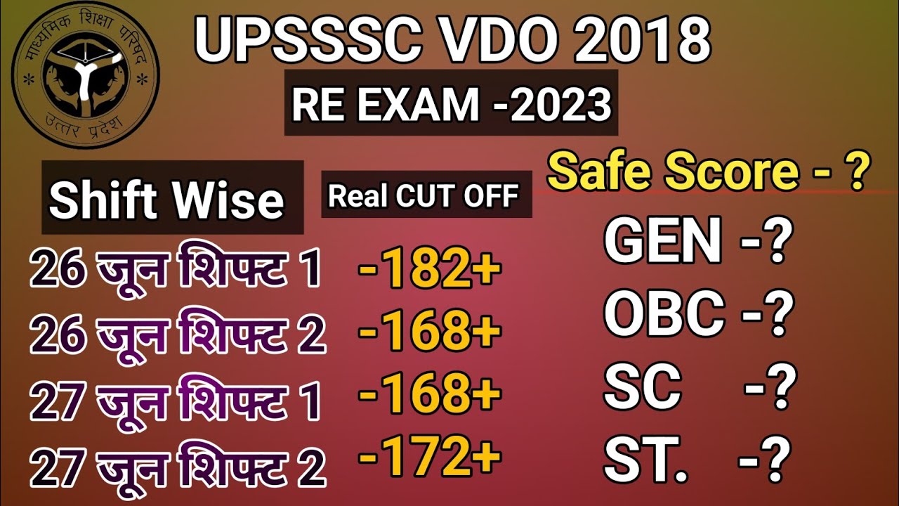 UPSSSC VDO RE Exam 2023 CUT OFF// VDO Re Exam cut off// safe score for