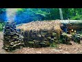 7 Days SOLO SURVIVAL CAMPING In RAIN Forest. Building a WOOD and ROCK Bushcraft SHELTER & Fireplace