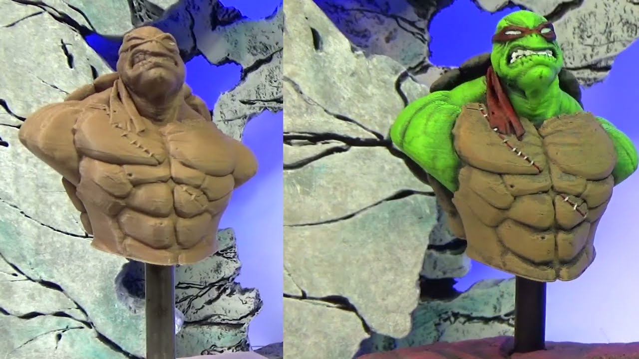 3D Print  TMNT Raphael Bust  Dry brush!
