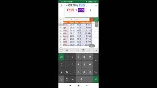 SORTBY formula in mobile ms excel | Mobile excel tutorial