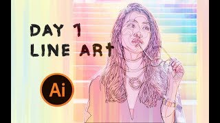 Adobe Illustrator CC 2017 - Vector Portraits Line Art (rainbow hair)