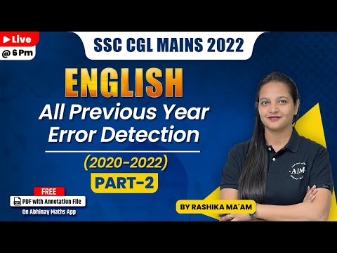 SSC English | All Previous Year Error Detection | Part-2 | SSC CGL Mains 2022 |  Rashika ma'am
