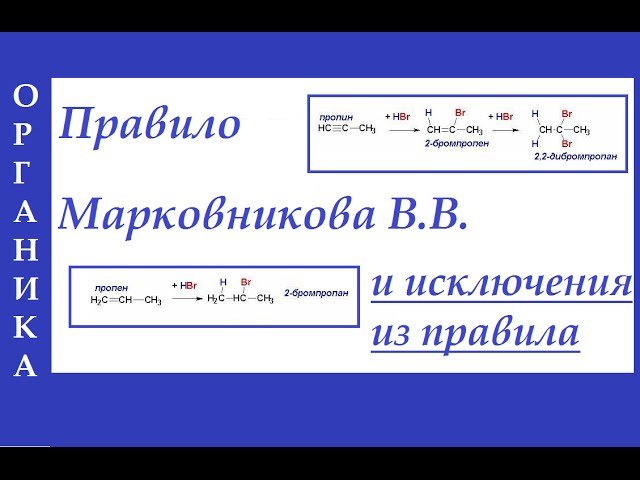 Правило Марковникова В.В. в реакциях присоединения у алкЕнов и алкИнов.