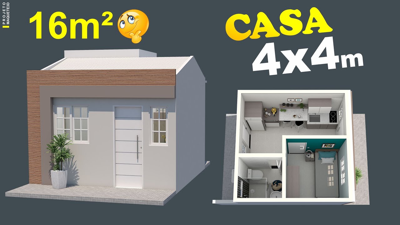 Olha só essa Mini casa 4x4 metros térrea / Projeto de Casa com 16m² ...