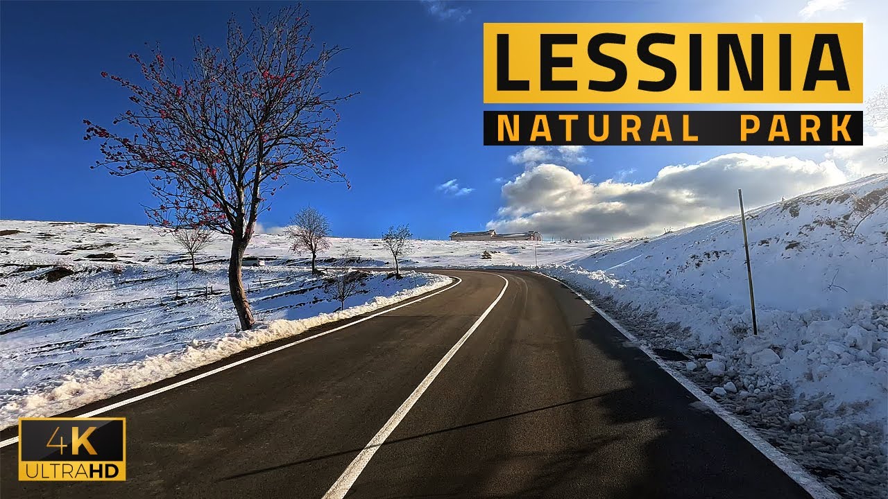 4K HDR Italy | Вождение по живописной и опасной дороге в Италии | Гора Лессиния зимой