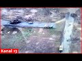 Drone footage of Russian military hardware and vehicles hit on Kherson roads