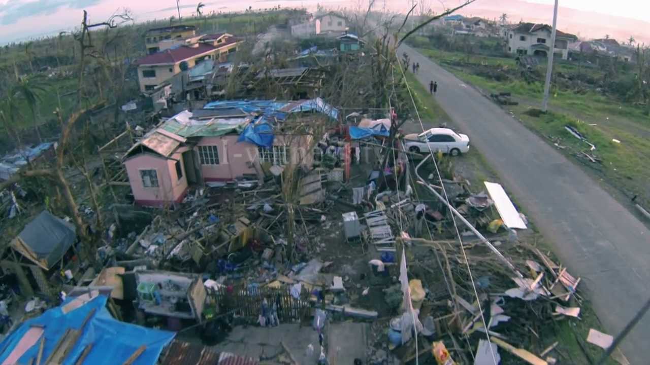Drone flight at Tacloban Leyte Philippines 4 days after Typhoon Haiyan / Yolanda November 2013