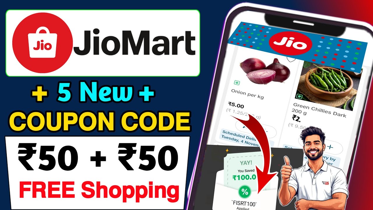 Jiomart 5 new coupon code today 🔥 Jiomart 50+50 free shopping Trick || JioMart Happy hour Today