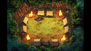 DnD compatible animated map _ Forest Campfire Scene _ square grid _ ambience for VTT