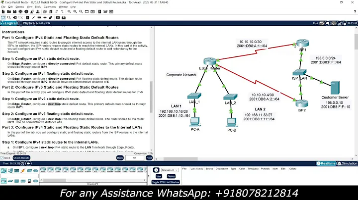 6.2.1 Packet Tracer - Configure IPv4 and IPv6 Static and Default Routes