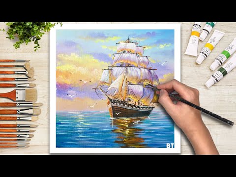Video Vẽ Tranh Phong Cảnh Bằng Màu Acrylic #13/Thuyền Và... - youtube