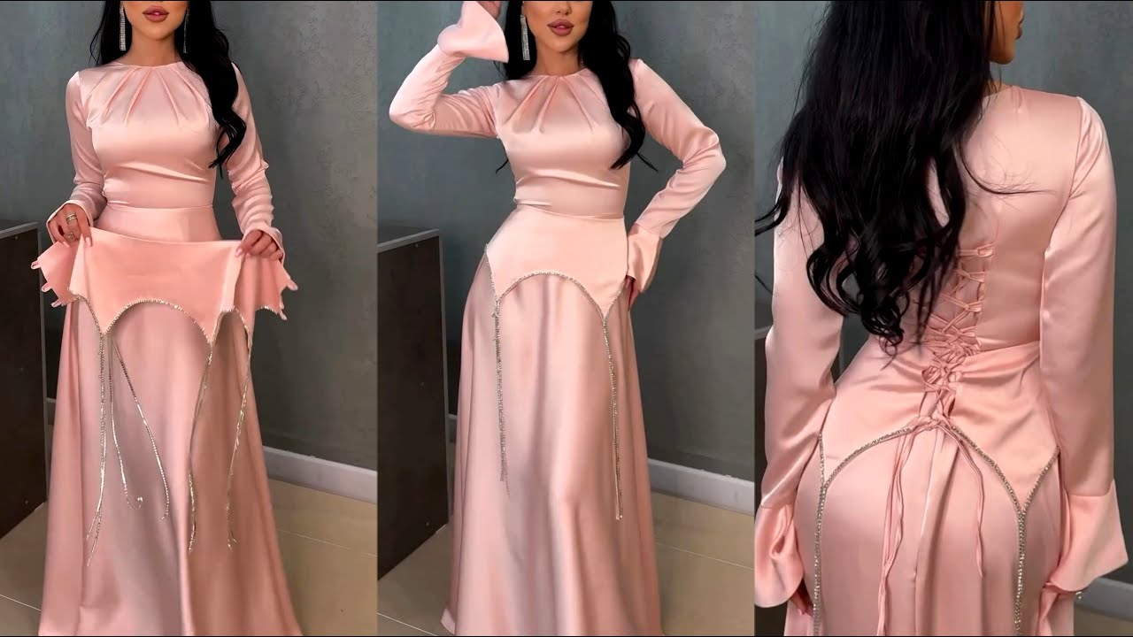 LET'S MAKE THIS STYLISH DRESS! LONG FLARE GOWN WITH DETACHABLE EMBELLISHED  SKIRT + TRUMPET SLEEVES