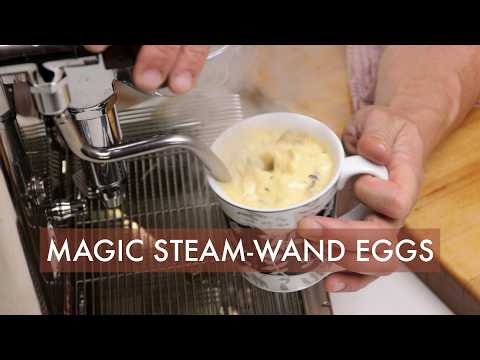 Espresso-machine steamed eggs (huevos al vapor), with sausage and chawanmushi-style variations, from the video