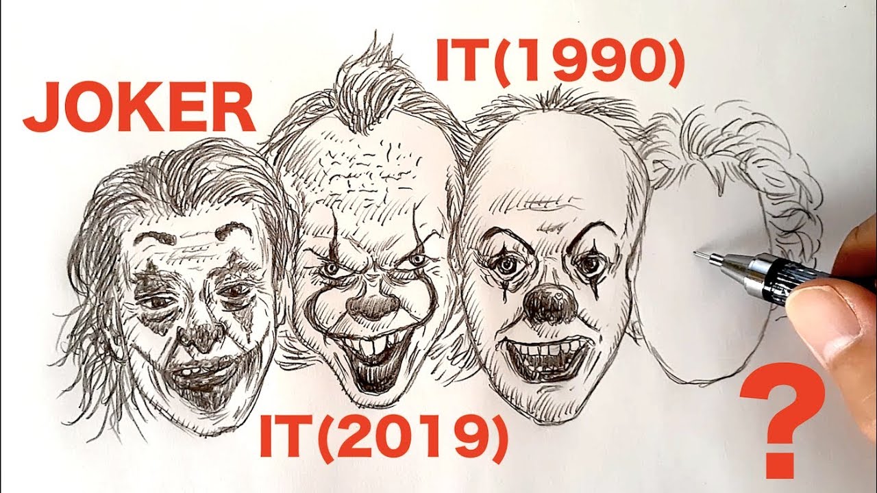 イラスト ジョーカーとitのペニーワイズの19と1990と元祖の４人のピエロを描いてみた Drawing Joker Pennywise Original Youtube