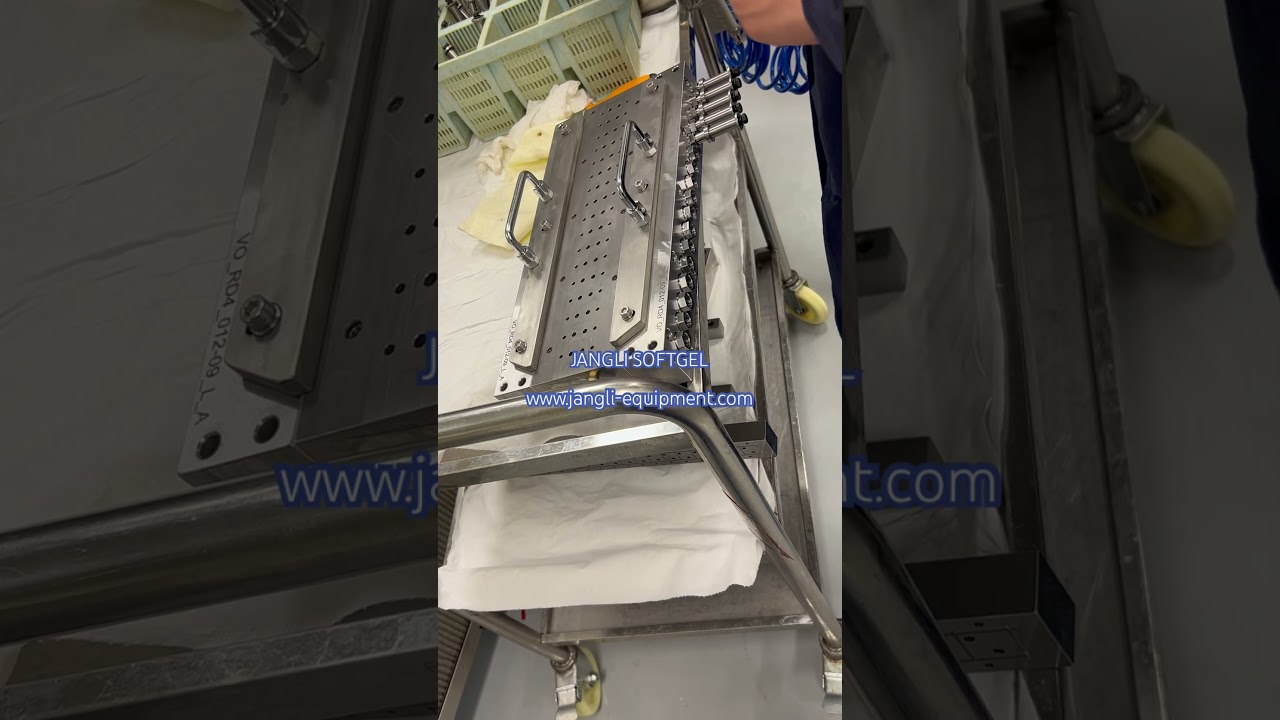 Softgel encapsulation machine medicine pump assembly on the special made operating cart platform