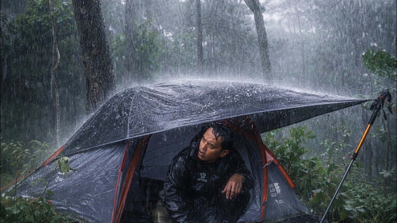 No Shelter, Just Rain… Setting Up My Tent in Heavy Rain | Solo Heavy Rain Camping
