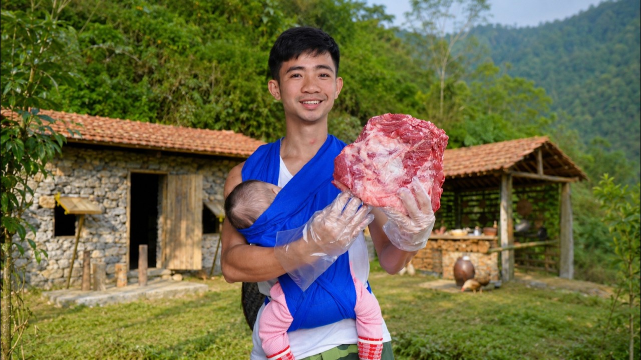The uncle and nephew's new life: completing their kitchen and a well-earned meal.