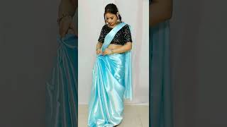 Satin Silk Saree draping tutorial for begginers 🖤#beautynstyle #ytshorts #yt #youtube #saree #shorts screenshot 5