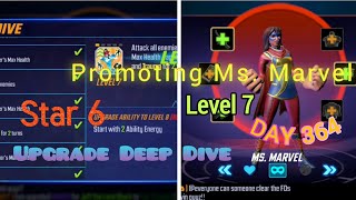 Marvel Strike Force New Account f2p Day 364 promoting Ms. Marvel to star 6+Upgrade Deep Dive Level 7